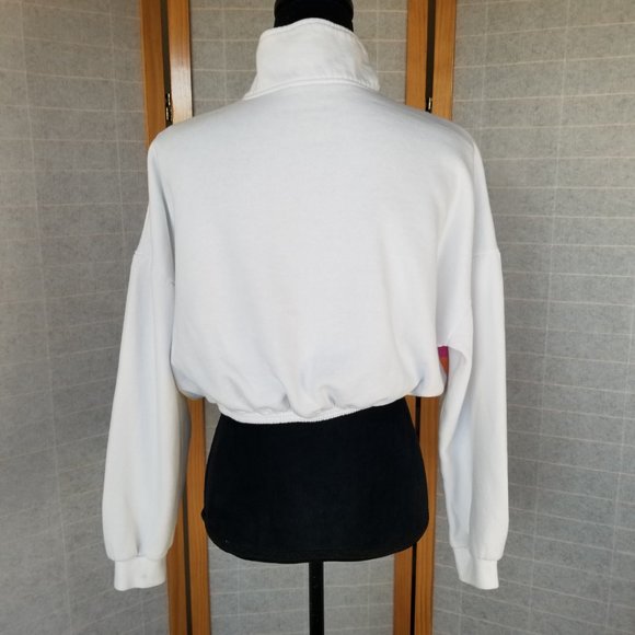 Polaroid Crop Sweatshirt Quarter Zip Vintage Style Rainbow White Medium Photo - Picture 8 of 9